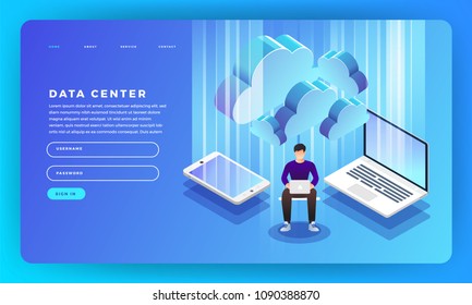 Mock-up design website flat design concept server hosting information. Vector illustration.