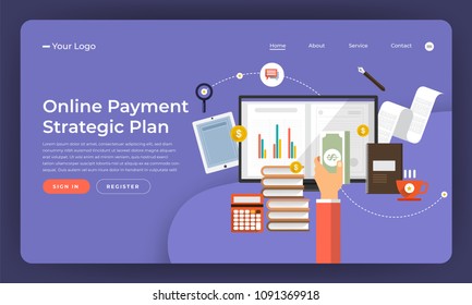 Mock-up design website flat design concept digital marketing. Online Payment Plan. Vector illustration.