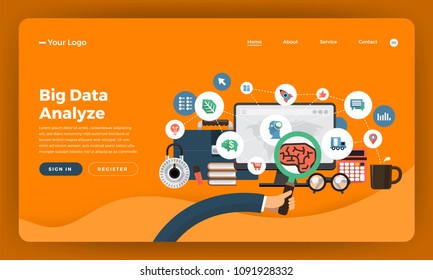 Mock-up design website flat design concept digital marketing. Big data Analyze. Vector illustration.