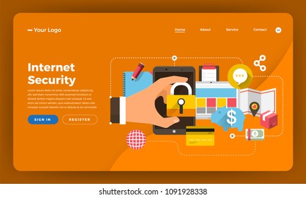 Mock-up design website flat design concept digital marketing. Internet Security.  Vector illustration.