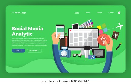 Mock-up design website flat design concept digital marketing. Web Design Development.  Vector illustration.
