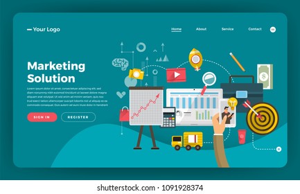 Mock-up design website flat design concept digital marketing. Marketing Solution.  Vector illustration.