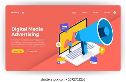 Mock-up design website flat design concept digital marketing. Online Banner Advertising.  Vector illustration.