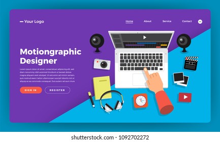 Mock-up design website flat design concept motiongraphic & video effect designer.  Vector illustration.