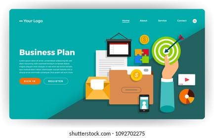 Site de design de maquete conceito de design plano marketing digital. Plano estratégico de negócios online. Ilustração vetorial.