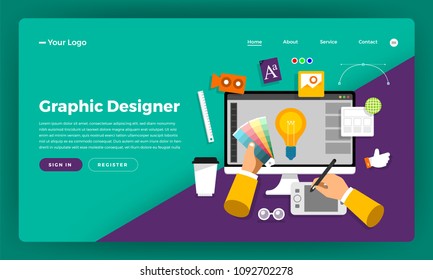 Mock-up design website flat design concept graphic designer.  Vector illustration.