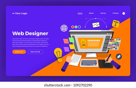 Mock-up design website flat design concept web designer.  Vector illustration.