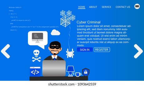 Mock-up design website flat design concept hacker activity cybercrime and cyber thief. Vector illustration.