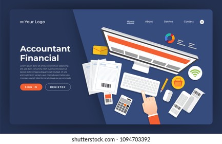 Mock-up design website flat design concept accountant financial.  Vector illustration.