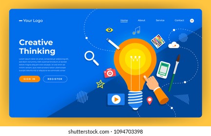 Mock-up design website flat design concept creative idea thinking.  Vector illustration.