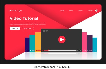 Mock-up design website flat design concept video tutorial.  Vector illustration.