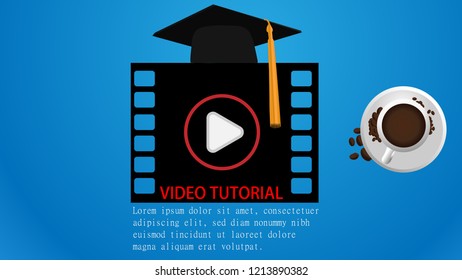 Mock-up design website flat design concept video tutorial. Vector illustration. Broadcasting platform and online video service. Modern media for study streams and webinars website concept. Landing