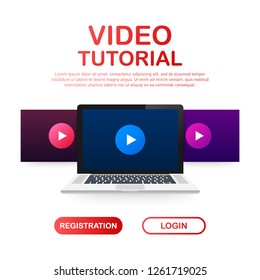 Mock-up design website flat design concept video tutorial. Vector stock illustration