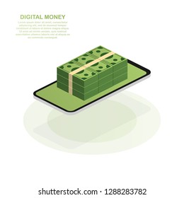 Mock-up design website flat design concept digital marketing. digital money. Vector stock illustration.
