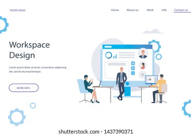 Mock-up design website flat design concept working hours worker in office place. Vector illustration. - Vector