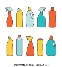 Mockup detergents and disinfectants for cleaning. Vector easily editable illustration on a white background.