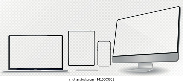 mockup devices phone, tablet and stylus computer with blank screen isolated on white background. stock vector illustration eps10