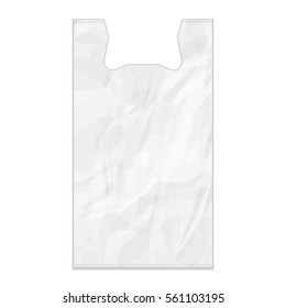 Mockup Disposable T-Shirt Plastic Bag Package Grayscale. Illustration Isolated On White Background. Mock Up Template Ready For Your Design. Vector EPS10