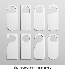 Mockup Door Hanger Vector. Paper Plastic Door Handle Lock Hangers Set. Realistic Blank Empty. Hotel Ssign. Do Not Disturb. Vector Illustration