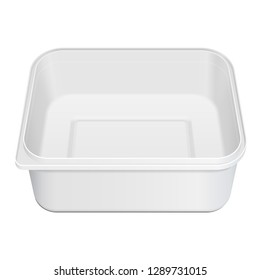 Mockup Empty Blank Styrofoam Plastic Food Tray Container Box. Illustration Isolated On White Background. Mock Up Template Ready For Your Design. Vector EPS10