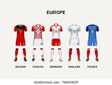 mockup of Europe jersey. Concept for soccer uniform of team that qualified to tournament in Russia. Vector illustrative