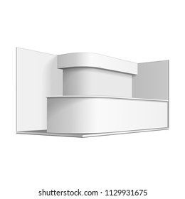 Mockup Exhibition Stand Blank Empty. Exhibit Exposition. Mock Up. Illustration On White Background Isolated. Ready For Your Design. Product Advertising. Vector 3D 