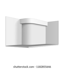 Mockup Exhibition Stand Blank Empty. Exhibit Exposition. Mock Up. Illustration On White Background Isolated. Ready For Your Design. Product Advertising. Vector 3D 