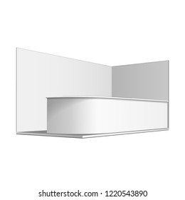 Mockup Exhibition Stand Blank Empty. Exhibit Exposition. Mock Up. Illustration On White Background Isolated. Ready For Your Design. Product Advertising. Vector 3D 