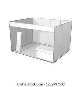 Mockup Exhibition Stand Blank Empty. Exhibit Exposition. Mock Up. Illustration On White Background Isolated. Ready For Your Design. Product Advertising. Vector 3D 