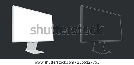 Mockup featuring two monitors in minimal clay and outline styles. Clean and modern design, ideal for showcasing user interface, website layouts, app previews, or branding concepts. 