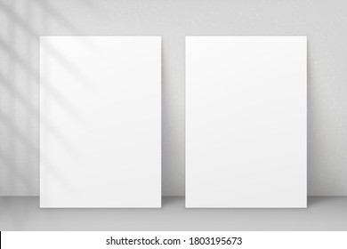 Volante de recolección con hoja de planta sombra. Luz de la ventana. Modelo de papel de hoja A4. Afiche de burlas. Efecto de superposición de sombra. Coger blanco vacío en blanco. La escena se burla. Vector