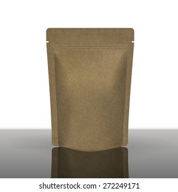 Mockup Foil Food Bag Package Of Coffee, Tea, Salt, Sugar, Pepper, Spices Or Flour, Filled, Folded,. Plastic Pack Template for your design and branding. 