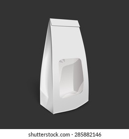 Mockup Foil Food Bag Package Of Coffee, Tea, Salt, Sugar, Pepper, Spices Or Flour, Filled, Folded,. Plastic Pack Template for your design and branding. 