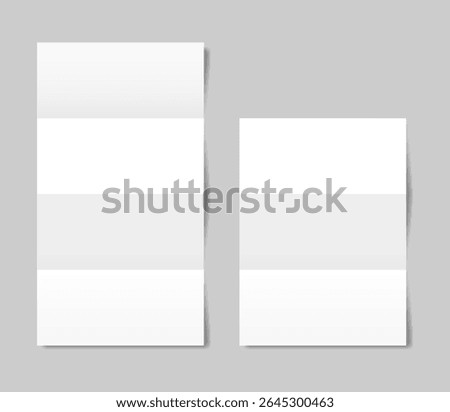 Mockup of a folded letter. Three and four panel accordion fold. White paper sheet. Double gate fold. Vertical pages. Blank booklet