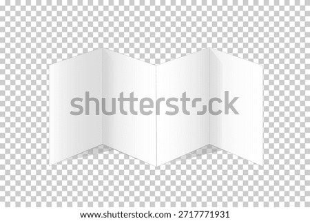 Mockup of a folded, standing booklet, brochure, or book with 4 sheets. 3D vector illustration on a transparent background. Use for your design. Vector illustration.