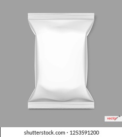 Mockup of food chips pillow bag  on gray background. Vector illustration ready and simple to use for your design. The mock-up will make the presentation look as realistic as possible.