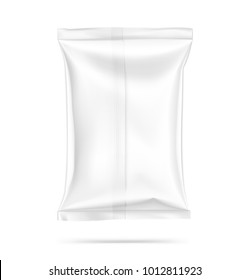 Mockup of food pillow bag isolated on white background. Vector illustration ready and simple to use for your design. - Shutterstock ID 1012811923