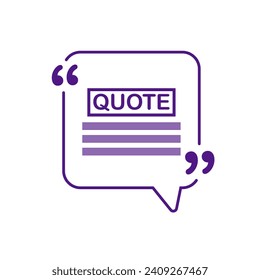 Mockup form for quote icon. Flat, purple, message bubble form for quote template, isolated quote mockup icon. Vector icon