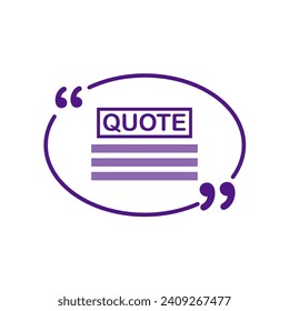 Mockup form for quote icon. Flat, purple, round shape for quote template, isolated round quote mockup icon. Vector icon