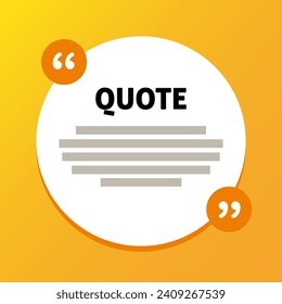Mockup form for quote icon. Flat, yellow, round isolated quote mockup icon, round shape for quote template, yellow background. Vector icon