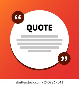 Mockup form for quote icon. Flat, orange, round shape for quote template, orange background, round isolated quote mockup icon. Vector icon
