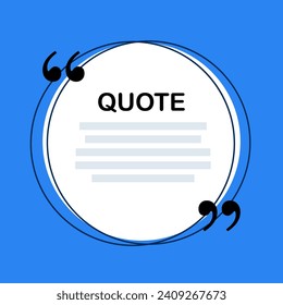 Mockup form for quote icon. Flat, purple, round shape for quote template, blue background, round isolated quote mockup icon. Vector icon