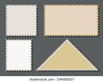 Mockup -Four blank postage stamps Isolated on a dark background. Vector illustration.