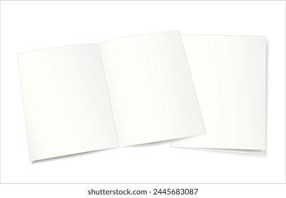 Mockup of four page booklet, postcard, notebook isolated on white background. Realistic shadows. Suitable for your design. Vector illustration.