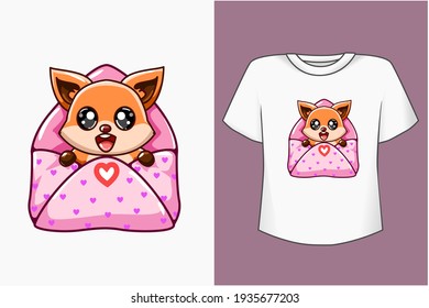 Mockup fox with letter cartoon illustration