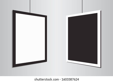 Mockup frame template. White sheet of paper in photo frame with adhesive tape to the wall. Vector stock illustration EPS10 set