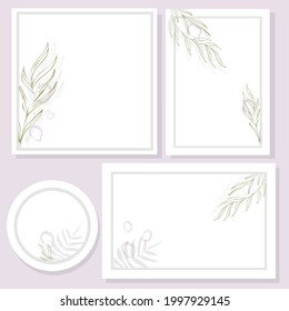 
Mockup frames on a lilac light background with twigs and abstract figures in trendy colors. A set of creative vector cover design for a story, social media posts,   photos, editable backgrounds