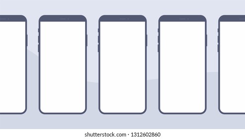 Mockup Gadget and Device Black and White Icons set in Flat Design Style on a Grey Background. Five Smartphone Empty Screens Vector Illustration 

