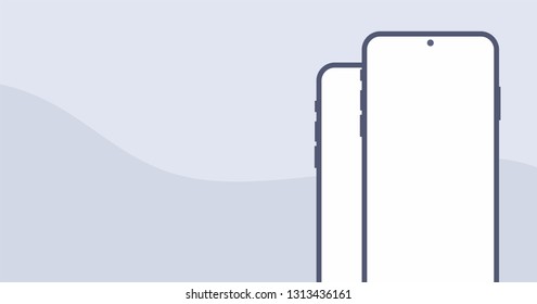 Mockup Gadget and Device Black and White Icons set in Flat Design Style on a Grey Background. Two Smartphone Empty Screens Vector Illustration 
