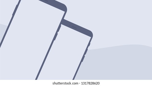 Mockup Gadget and Device Black and White Icons set in Flat Design Style on a Grey Background. Two Smartphone Empty Screens Vector Illustration 
